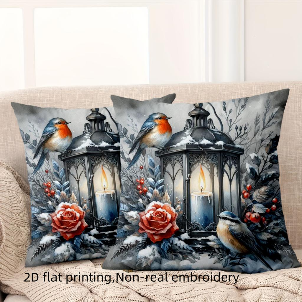 1 Pieces Winter Scene Pillows With Birds And Lanterns Polyester pillowcase, sofa decorative cushion cov Headboard Pillow