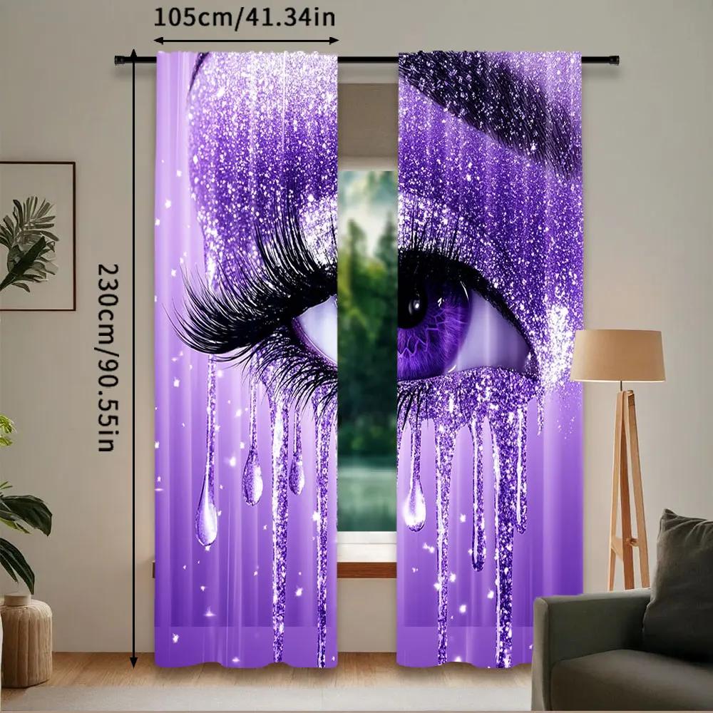 Set Of 2 Aesthetic Eyelash Print Curtains Beautiful Window Treatment Bedroom Office Kitchen Living Room Study Home Decor Curtain For Sitting Made