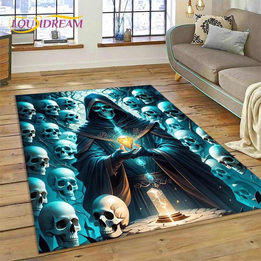 Alfombra de Estilo Gótico de Horror Personaje Calavera Fantasma Espíritu 27 para Dormitorio Sala de Estar Decoración de Sofá del Hogar, Alfombrilla de Suelo Decorativa para Niños