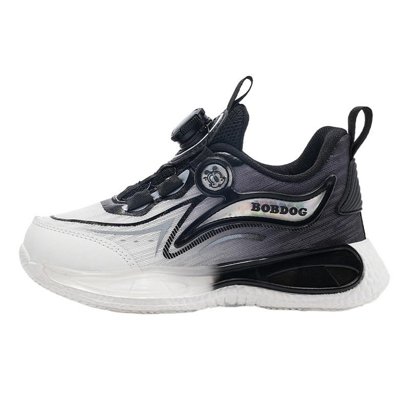 Babu bean boys sports shoes black and white versatile running shoes rotating button mesh breathable non-slip wear-resistant lightweight