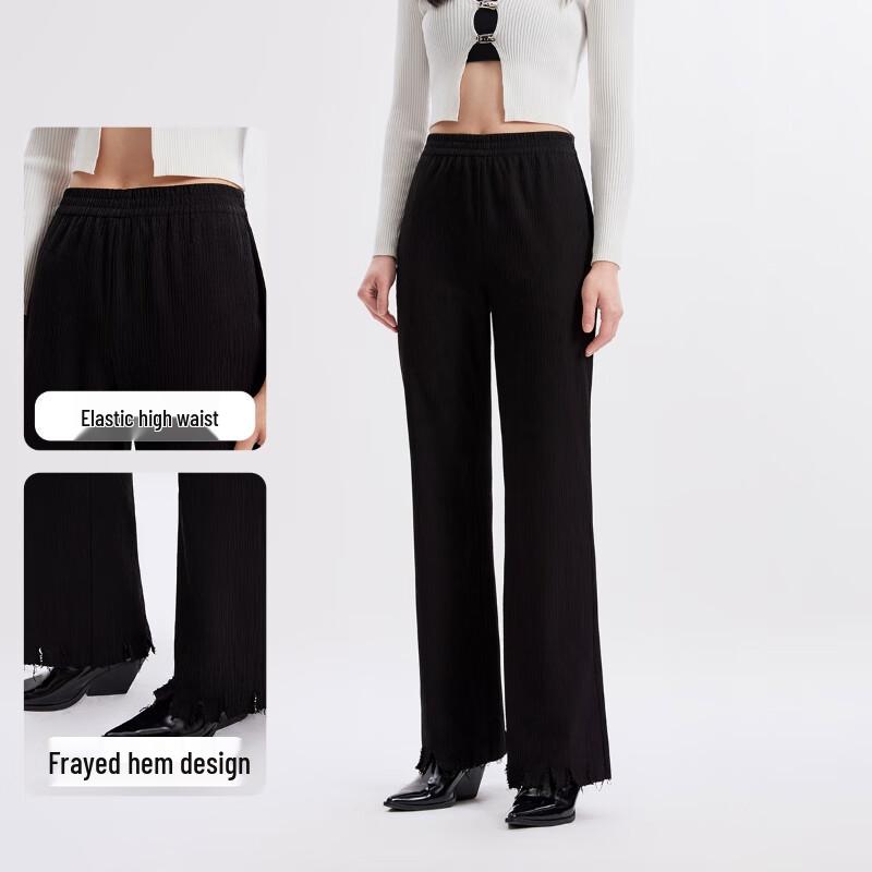 VEROMODA Women's High-Waist Micro-Flare Frayed Hem Pants