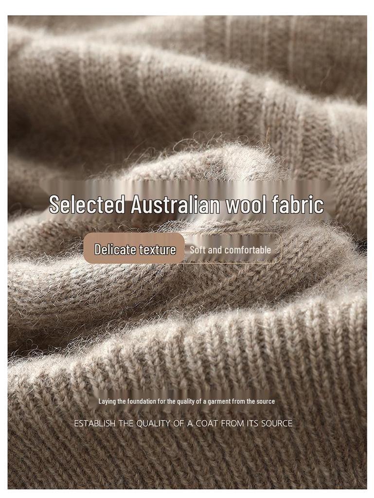 Men's Thick Cable Knit Wool Cardigan Sweater - Camel