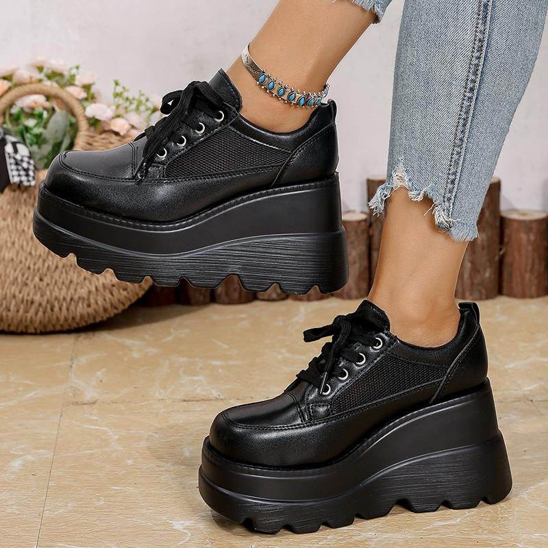 Fashion Fashion Black White Chunky Sneakers Gothic Platform Wedge Shoes for Woman 2025 Thick Bottom Mesh Breathable Sneakers Plus Size