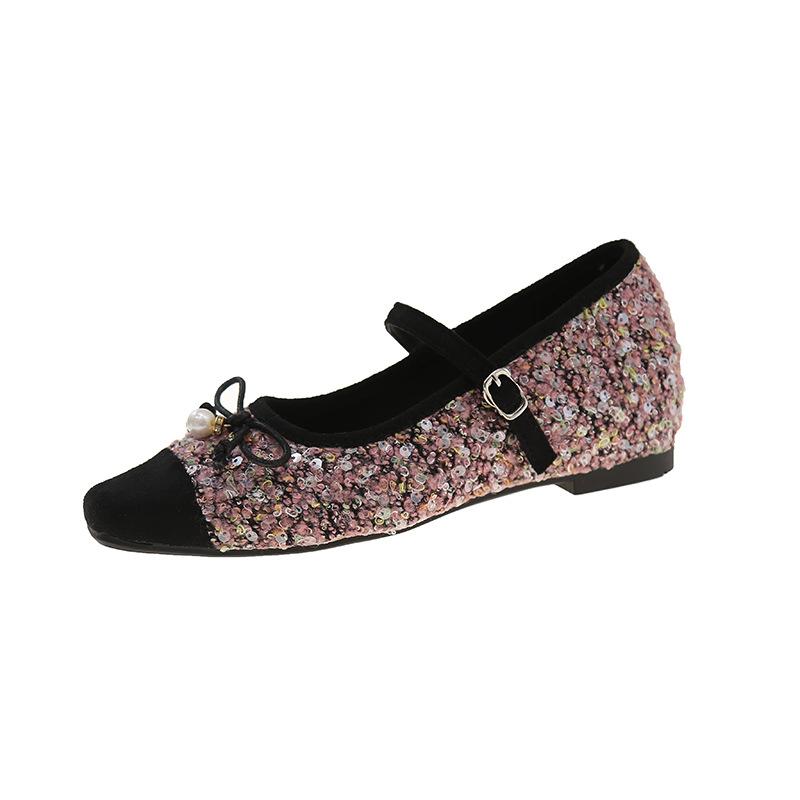 

Silver rhinestone inner heightening single shoes women s spring and autumn 2025 versatile gentle evening grandma shoes ballet shoes 40