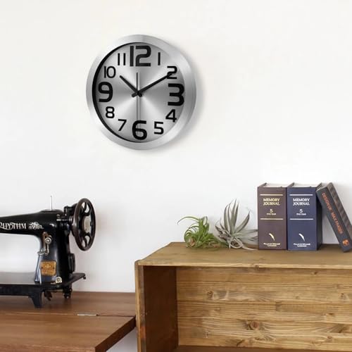 RUMOKI Wall Clock, 12 Inches, Quiet, Tempered Glass, Shockproof, Rustless Steel, Scandinavian Design, For Bedroom, Living Room, Office, 30CM