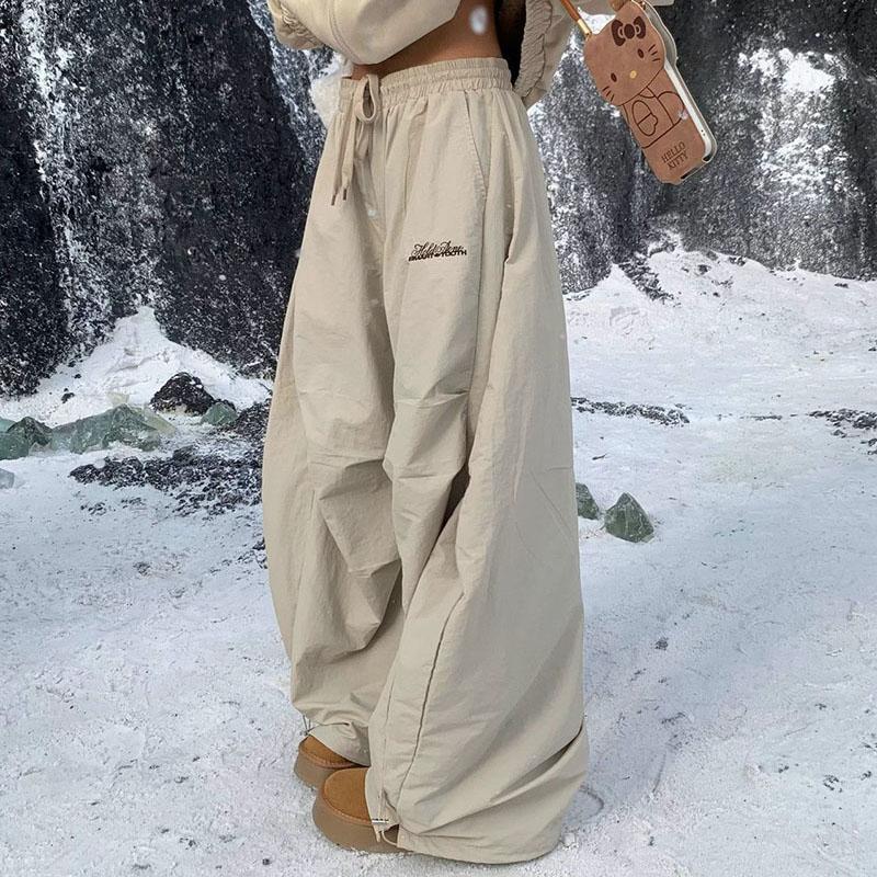 

Винтажные брюки широкие женские зимние утепленные с плюшевой подкладкой теплые брюки женские с высокой талией мешковатые спортивные штаны L абрикосовый