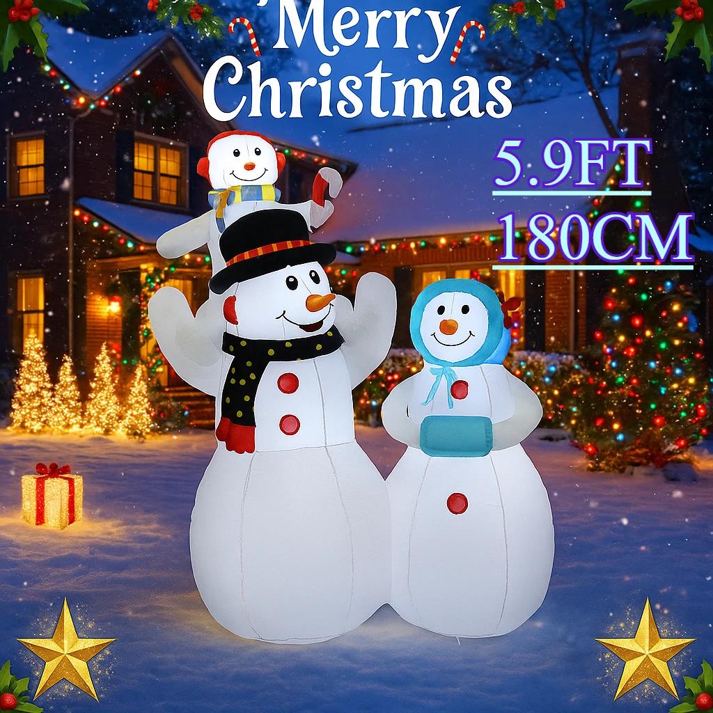 5.9FT Xmas Holiday Inflatable Yard Decor Snowman Family LED Christmas Home Decoration Ornament Festive Toy Gift Supplie Decor