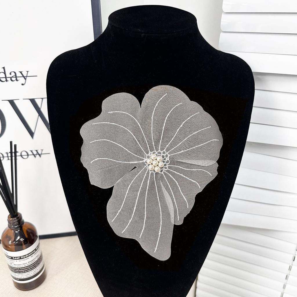 White Organza Patch Big Flower Handmade Diy Clothing Decoration Accessories Embroidery Corsage Cloth Sticker With Beads