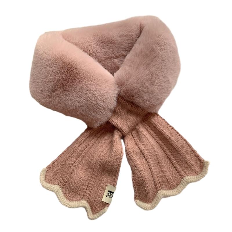 Womens Knitted Scarf Cute Collar Neck Wrap Ladies Thicken Winter Neck Warmer Criss-Cross Furry Thicken Scarf