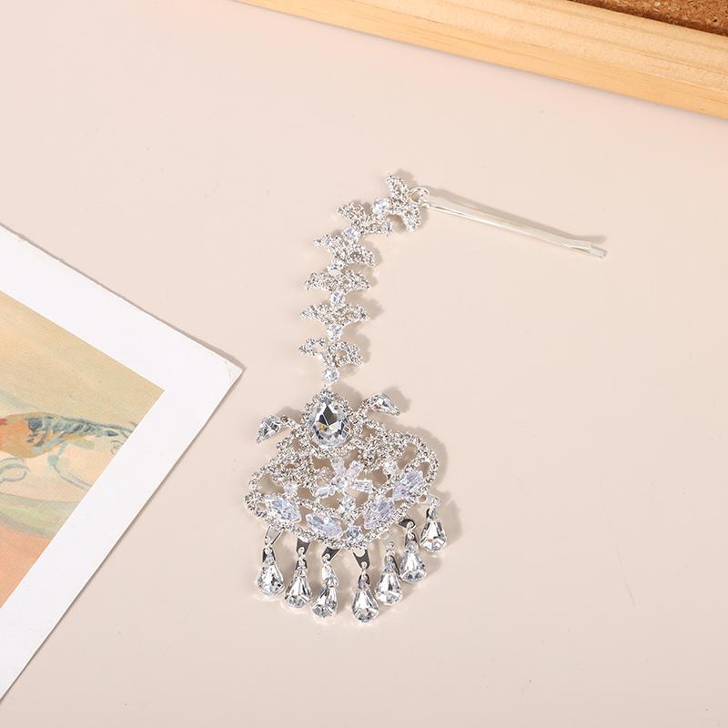 Elegant Geometric Forehead Chain Indian Wedding Decoration Bohemian Tassel Rhinestone Headpiece Women Hair Jewelry