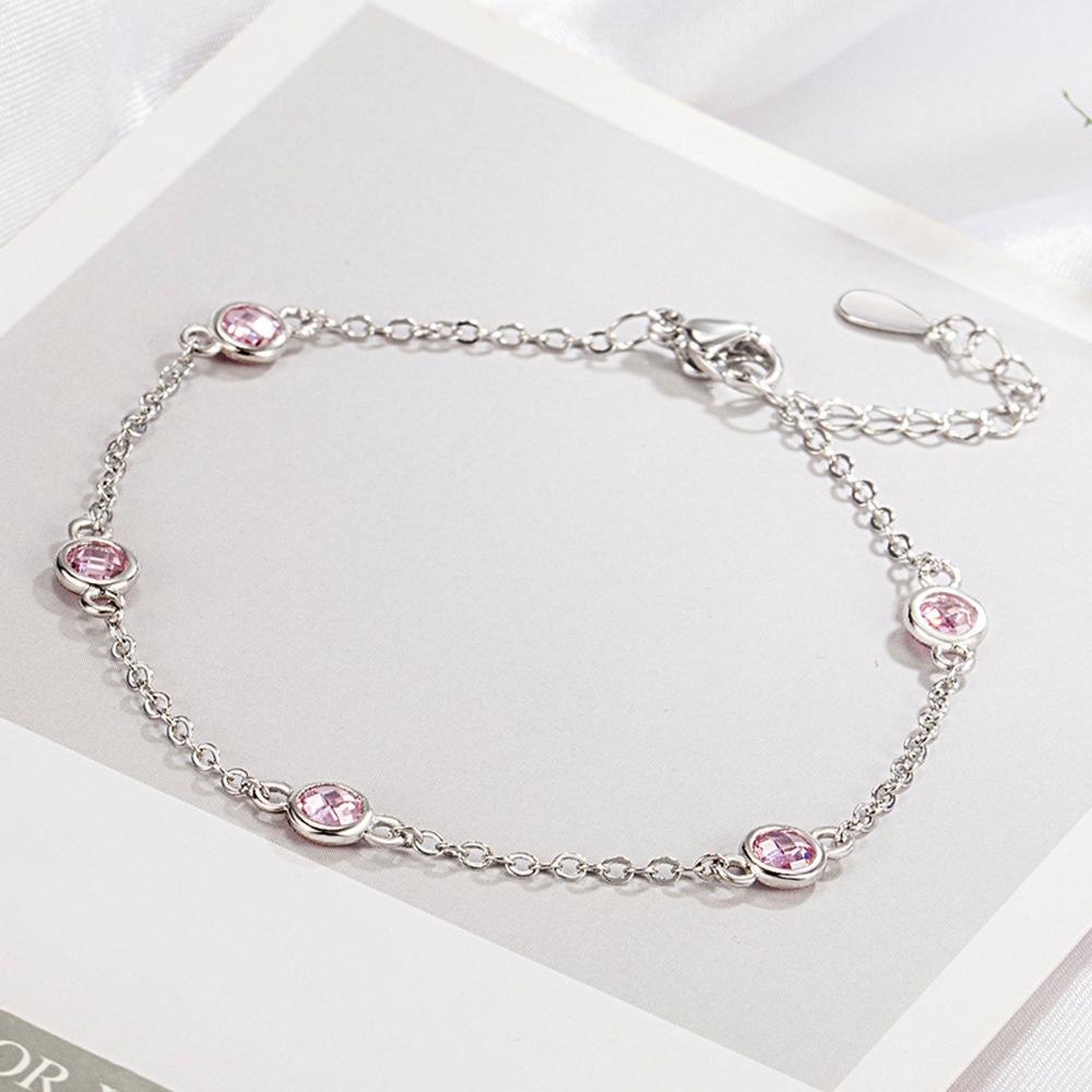 925 Sterling Silver Simple Stylish Colorful Geometric Crystal Zircon Bracelet Birthday Party Anniversary Gift
