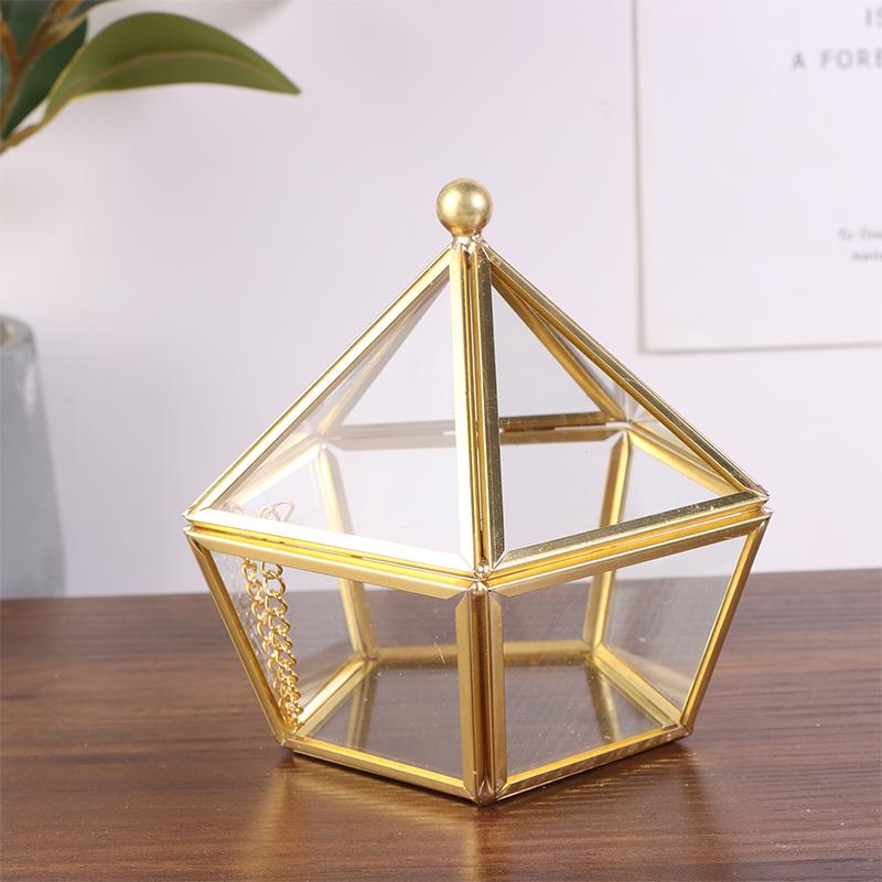 Pentagon Gjennomsiktig Smykkeoppbevaringsboks Geometrisk Klar Smykkeutstillingskasse Ring Øredobb Organizer Holder Bordplatebeholder