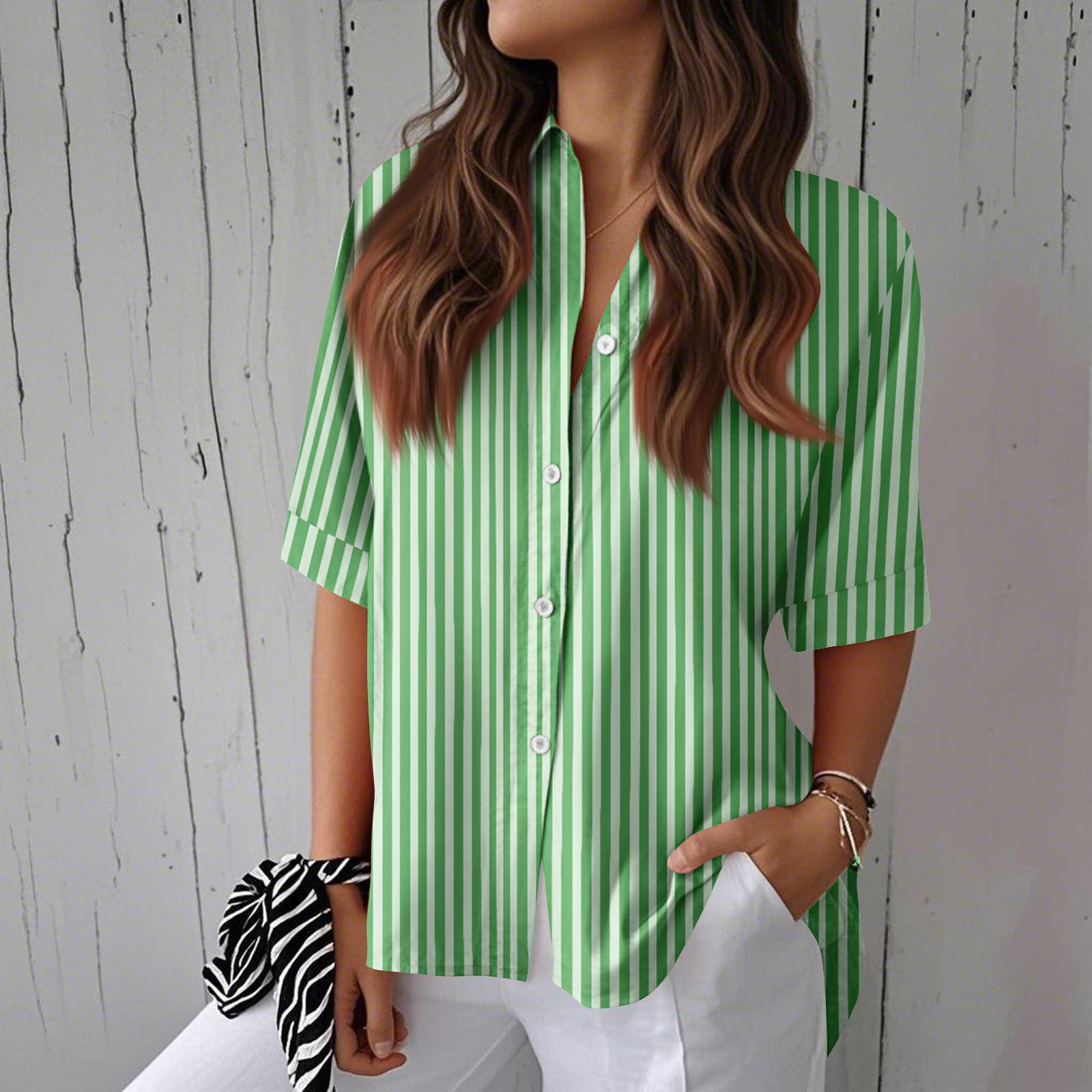 

Женские рубашки на пуговицах Льняные рубашки на пуговицах Рубашки с коротким рукавом для женщин Топы с коротким рукавом для женщин XXL зелёный