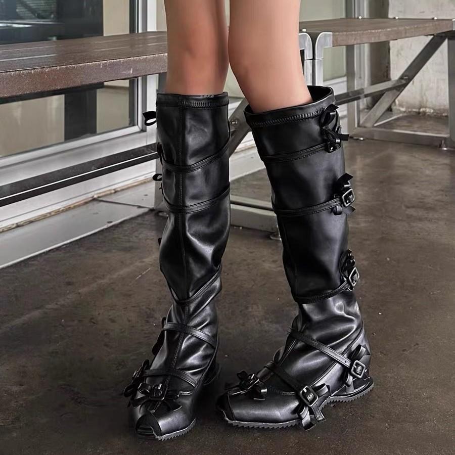 

Цветочные ботинки на ремешках с бантами, на толстой подошве, увеличивающие рост и стройнящие высокие ботинки, уличные ботинки в стиле локомотив 40 чёрный