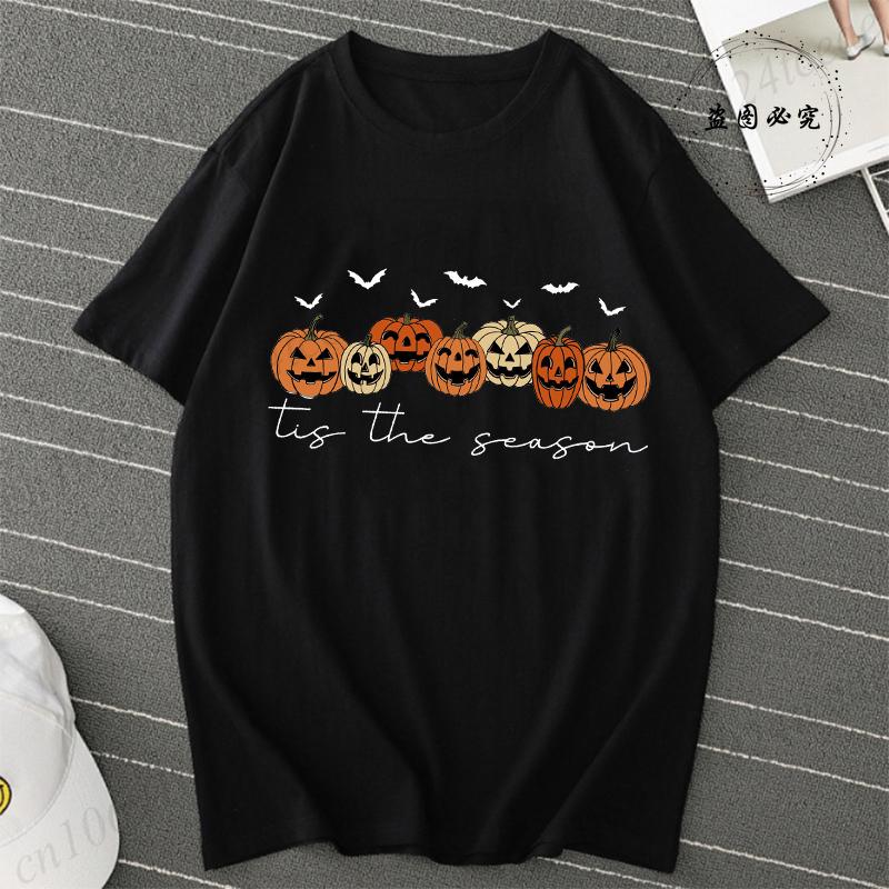 Cute Pumpkin Shirt T Is The Season Ghost Pumpkin TShirts Womens Halloween Shirt Spooky Season Lover Gift Fall Graphic Tee S