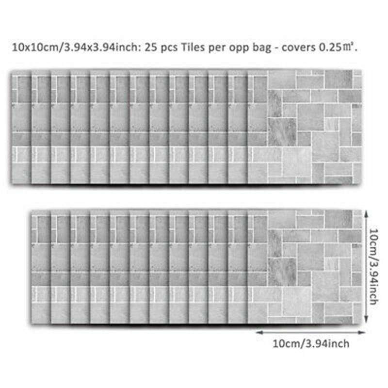 25pcs Kitchen Tile Stickers Bathroom Mosaic Sticker Self-adhesive Wall Decor
