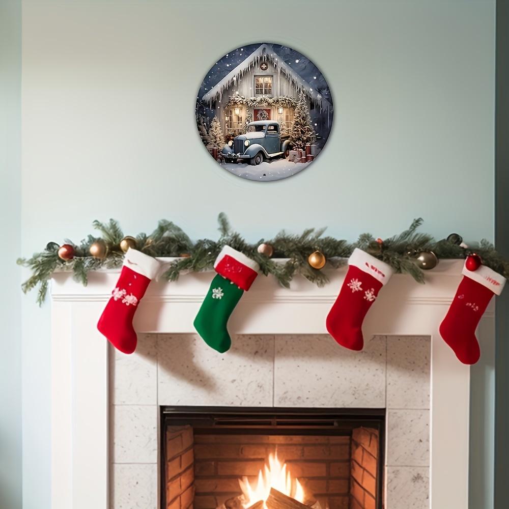 1pc, Round Aluminum Sign (8" X 8"), Christmas Eve Cabin and Car Decoration, Wreath Centerpiece, Wreath Sign, Round Metal Sign