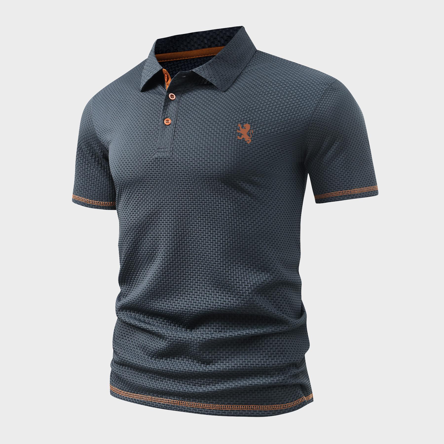 Men s Casual Short Sleeve Waffle Polo with Lion Print L темно-синий