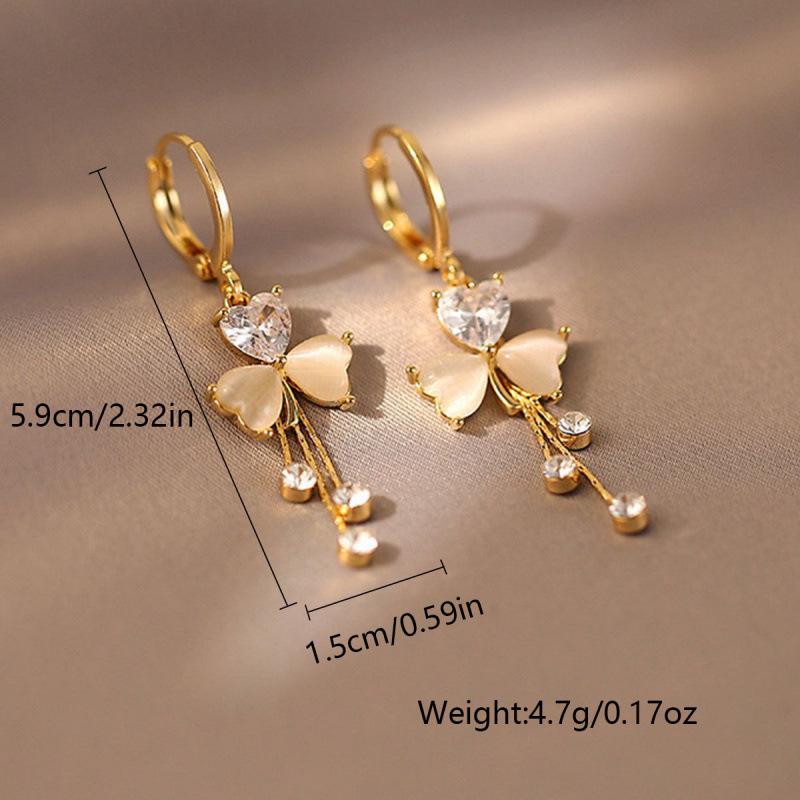Niche Fashion Clover Tassel Rhinestone Stud Earrings - Versatile High-End Round Face Accessories