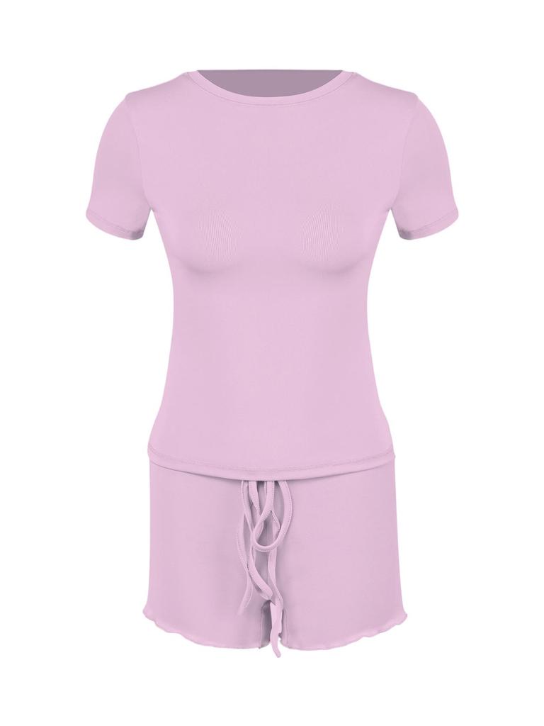 New European & American Women's Slim Fit Round Neck Short-Sleeve T-shirt Set