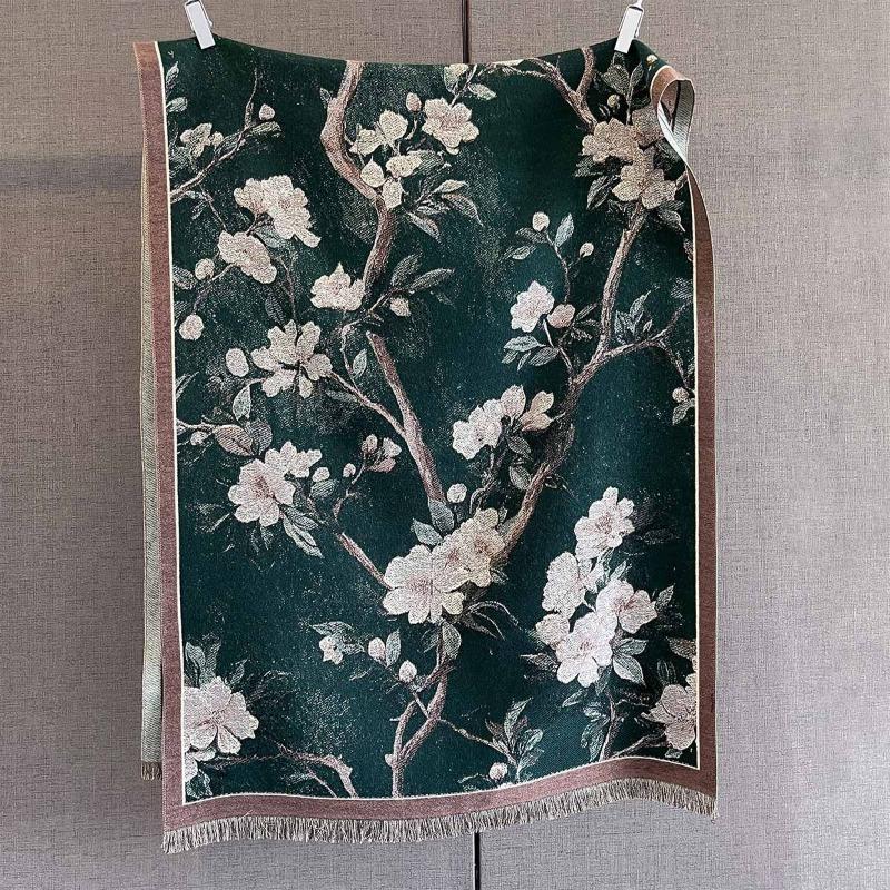 Autumn and winter new imitation cashmere plant flower print scarf women's autumn warm thickened outer shawl scarf