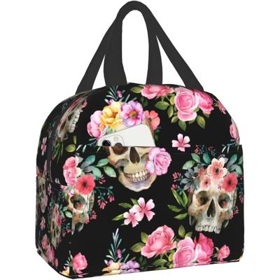 Borsa Termica per Pranzo Teschio Halloween Orrore Scheletro Fiori Pranzo al Sacco Borsa Tote per Pranzo Borsa Frigo per Lavoro Scuola Picnic Spiaggia