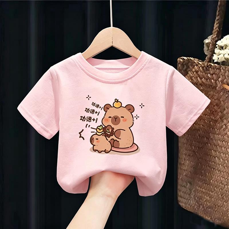 Kids girls T-shirt Capybara Tees 3-10Years toddled girls Short Sleeved Clothes baby Girls Round Neck Tops Birthday Gifts
