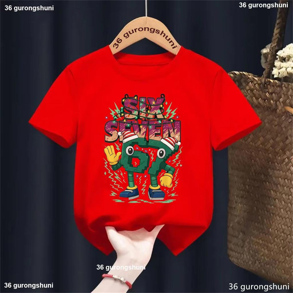 Kids Christmas Light SIX SEVEN Number 67 Graphic TShirt Soft Cotton Cool Wear for Boys  Girlsdf0116
