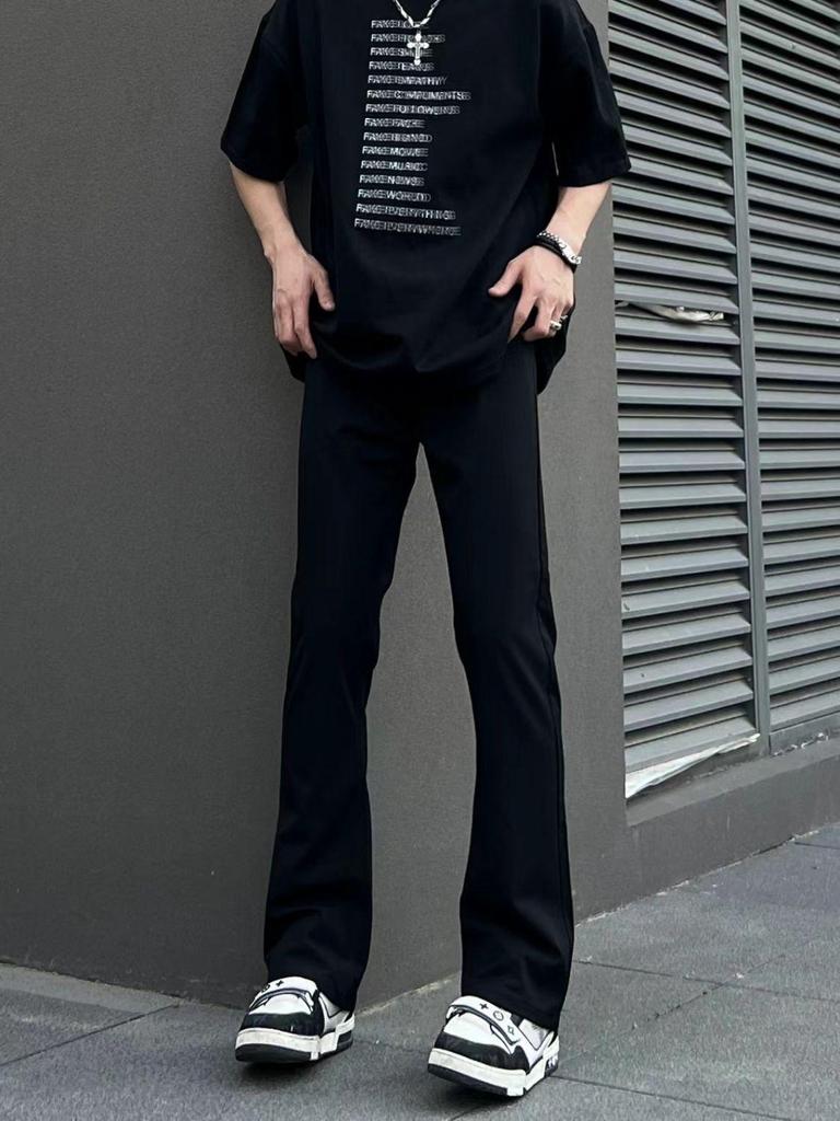Unisex Black Fleece-Lined Micro-Flared Slimming Jeans - Casual American-Style Straight-Leg Pants