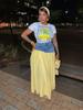 European & American Women's Sexy Fashion T-shirt and Denim Patchwork High-Waist Split Plaid Skirt Set