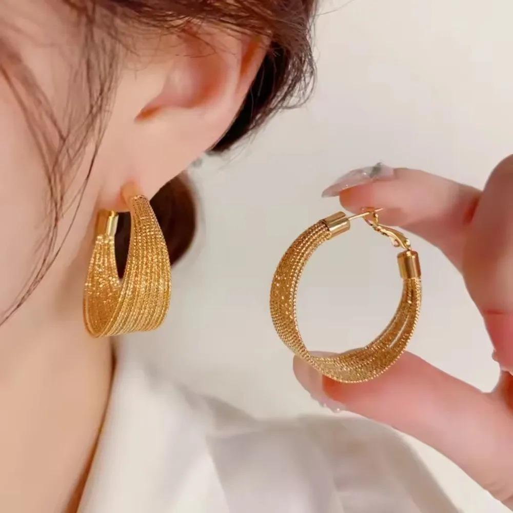 Exaggerated Geometric Multi-layer Hoop Earrings, Gold Color Big Line Dangle Drop Earrings Fashion Jewelry Gifts for Women