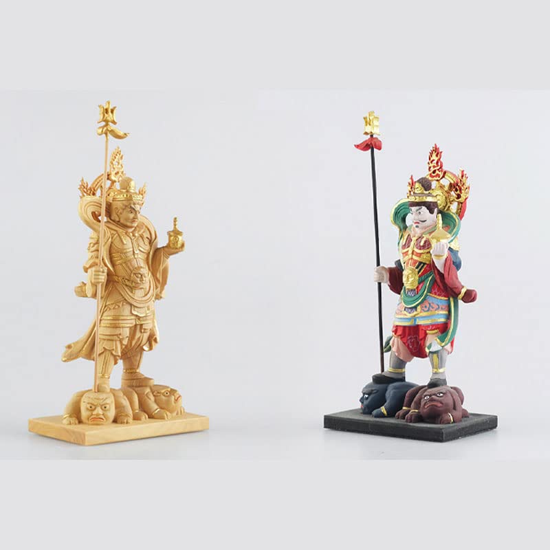 Tiny Buddha Bishamonten Boxwood Buddhist Seven Lucky Wood Ornament Statue, - 11.5cm Tall, Carving, Tamonten, Statue, Figurine, Gods, Carving,