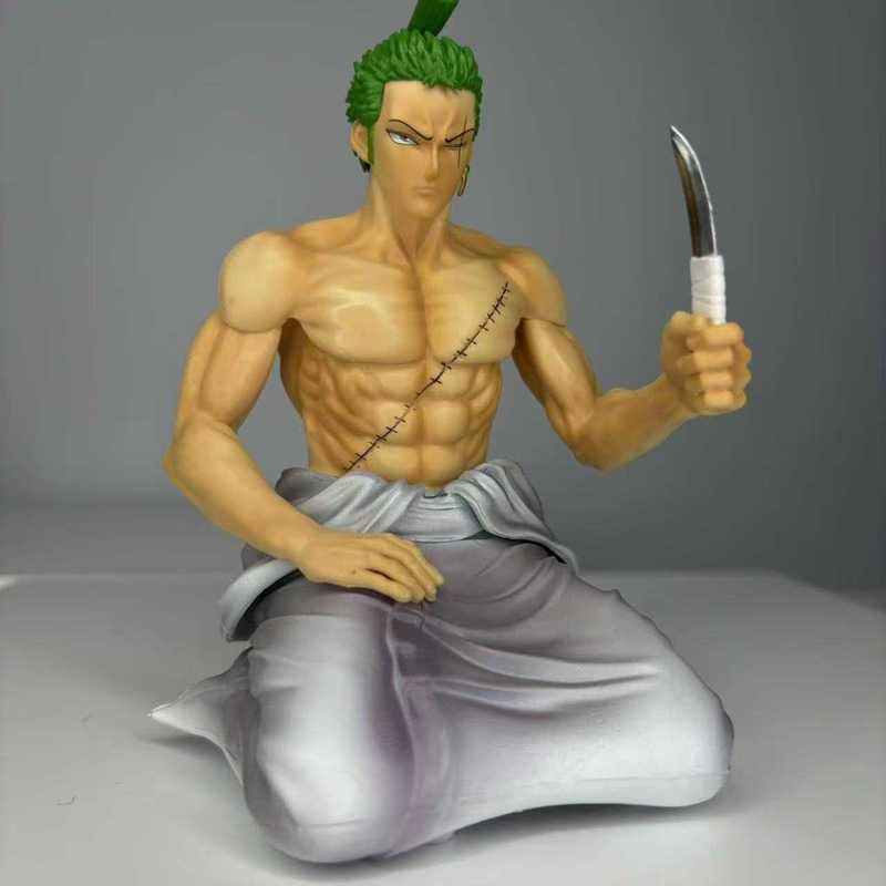 Neues Knieendes Bademantel Roronoa Zoro One Blade Flow Box-Set Anime-Statue Handgefertigtes Modell Schreibtisch-Sammlung Ornament Geschenk