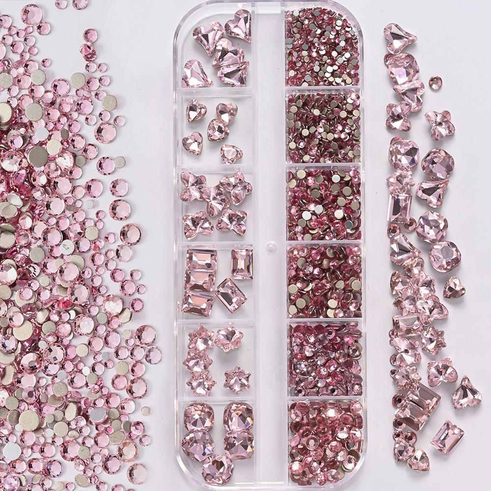 12 Grids 3D Nail Art Rhinestones Mixed Shapes Clear Glass Nail Art Charms Colorful Flatback Nail Art Decoration