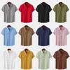 Summer New Arrival Men's Linen Short-Sleeved Shirt Men's Square Collar Casual Cotton-Linen Blend Shirt Solid Colour Short-Sleeved Top