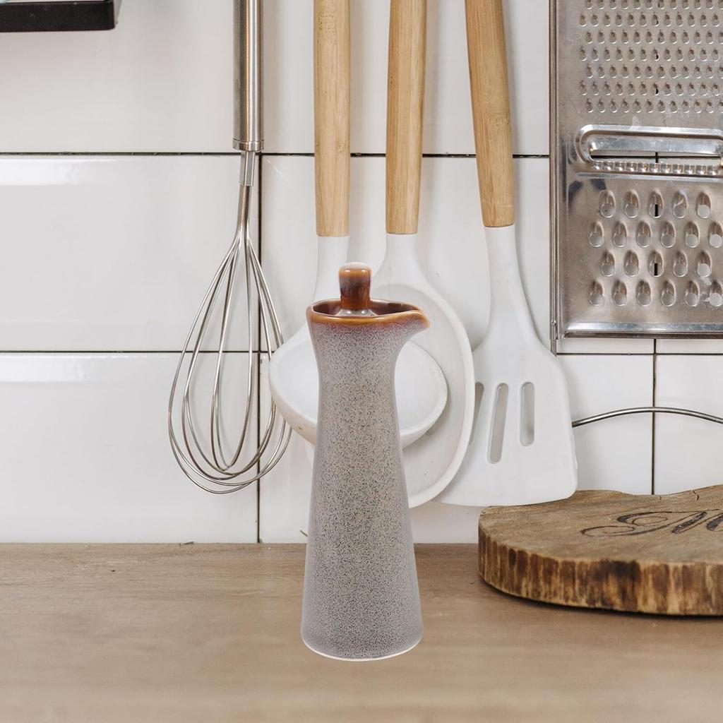 Hemoton Keramik Ölflasche Japanischer Stil Olivenöl Sojasaucenspender Würzmittel Essig Ausgießer für Heimküche Beige