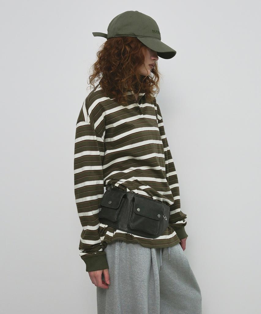 Saendeulig Stripe Overfit Collar T-Shirt_Khaki