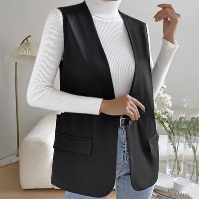 Women Vest Sleeveless Single Button Western Style Slim Fit Cardigan Suit Coat Pure Color Deep V Neck Formal Business Style Lady Waistcoat