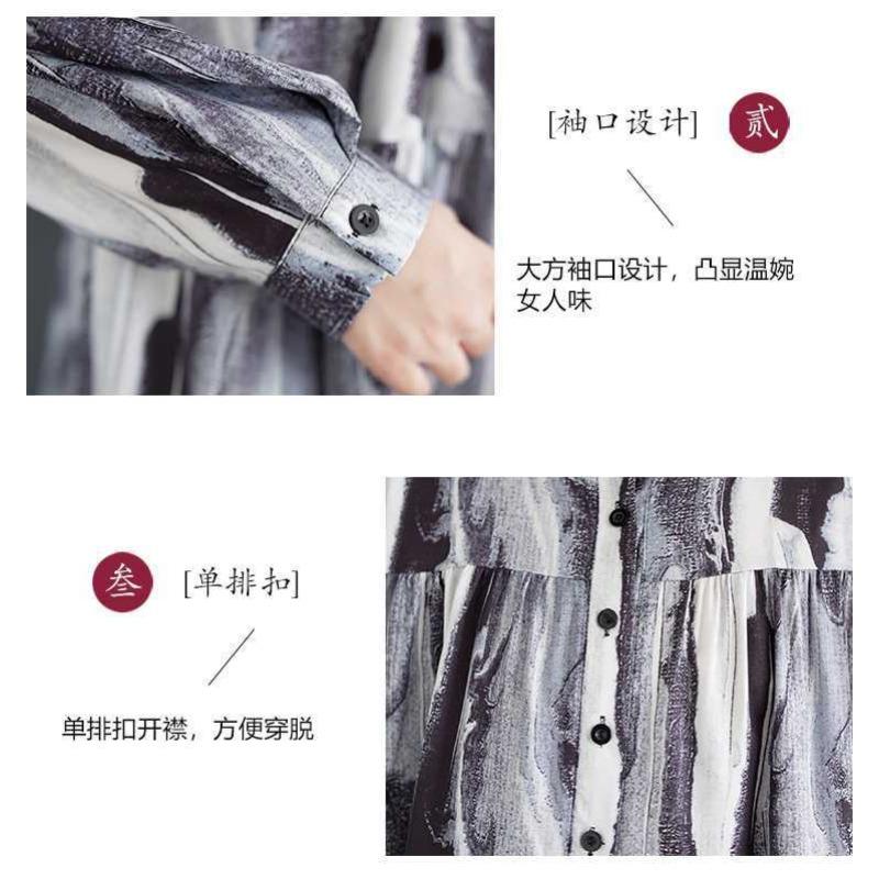 New Large Size Loose Thin Fashion Long-sleeved Printed Dresses
