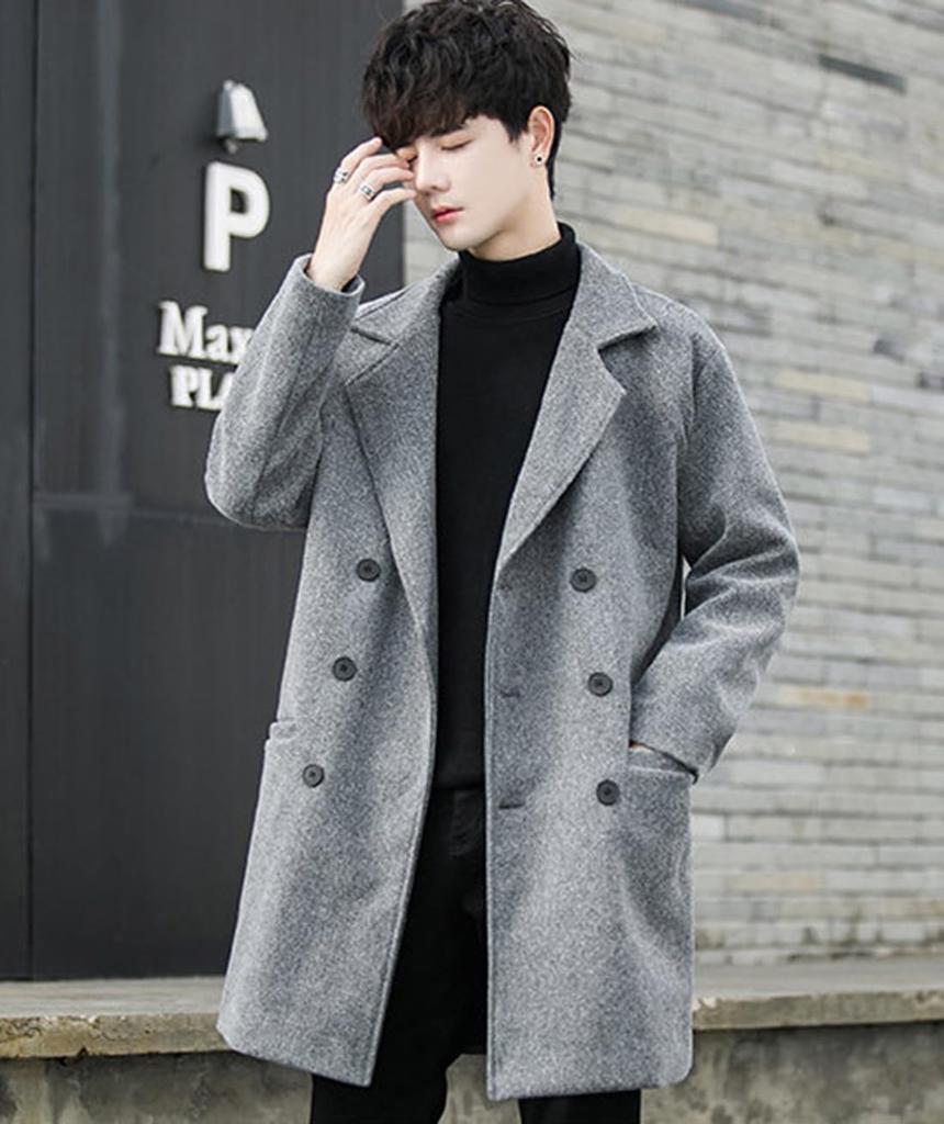 JHIJSC Long Chesterfield Business Solid Plus Size Men's Coat, Autumn/Winter, Style, Color, Stylish, (2XL, Gray)