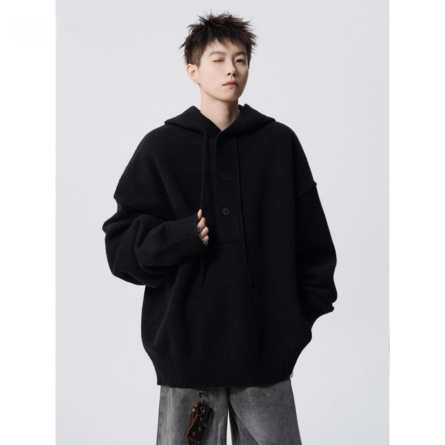 

American Style Men s Plus Size Hooded Sweatshirt: Trendy Autumn/Winter Knitwear with High-End Vibe 8XL чорний