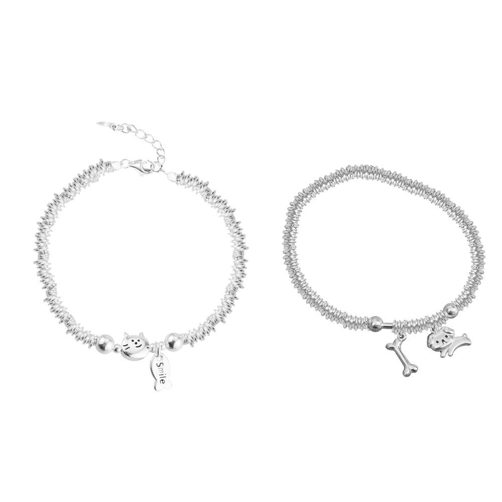 2PCS Cute Cat Fish Bracelet Lovers Friends Metal Beaded Bracelet Cute Dog Bracelets  Friendship