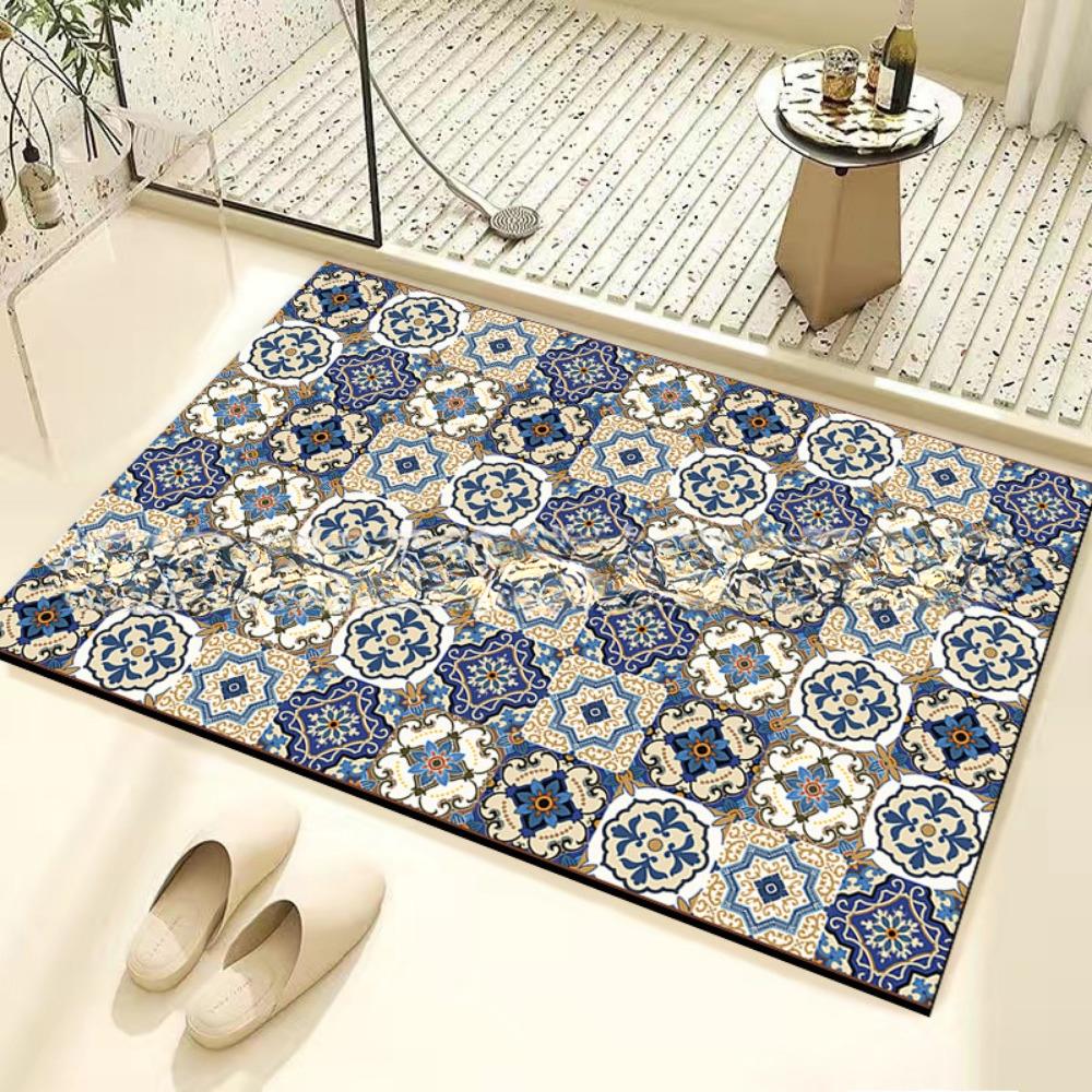 Retro Tile Diatom Mud Floor Mat Dirt-resistant Foot Mat Strong Water Absorption Non-slip Floor Mat