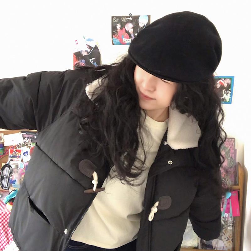 

Horn buckle autumn and winter new cotton clothes women s lamb wool thickened short college style small coat S чёрный