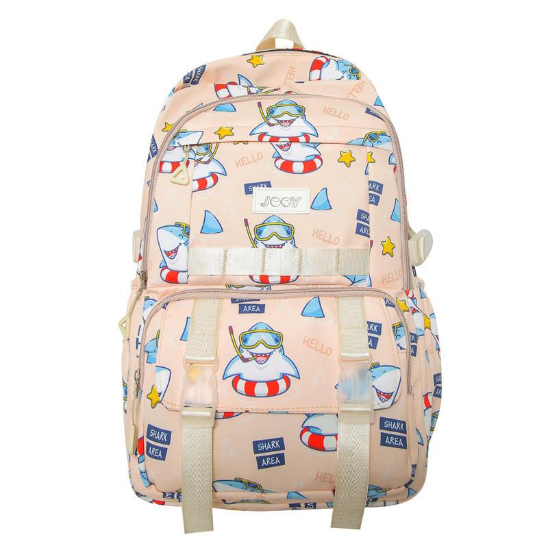 Cute Cartoon Shark Swimming Circle Star Pattern Student Backpack For School Use