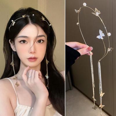 Haarreif mit Kunstperlen, funkelnden Strasssteinen, exquisite Schmetterlinge, Quaste, Krone für Mädchen, Haar-Accessoires