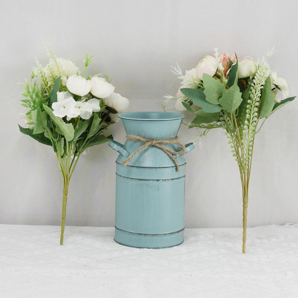 

Набор из 3 предметов: два имитационных букета и европейская винтажная синяя ваза из железа для украшения домашнего офиса, обеденного стола