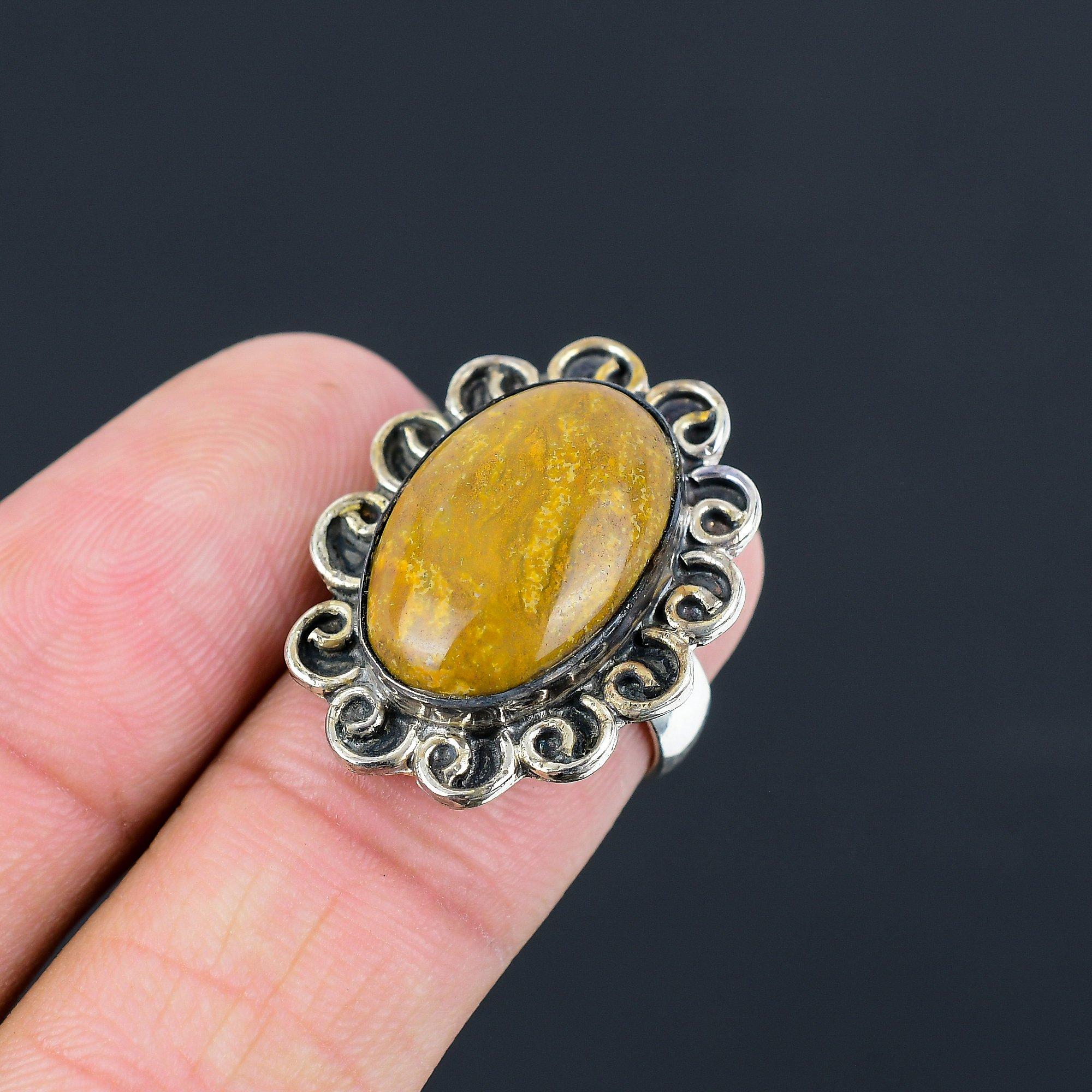 Sterling Silver Natural Moroccan Seam Agate Sister Solitaire Ring Jewelry US 6 6