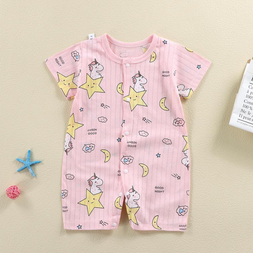 Newborn Cotton Short Sleeve Summer Romper: Open-Front Bodysuit for Boys & Girls