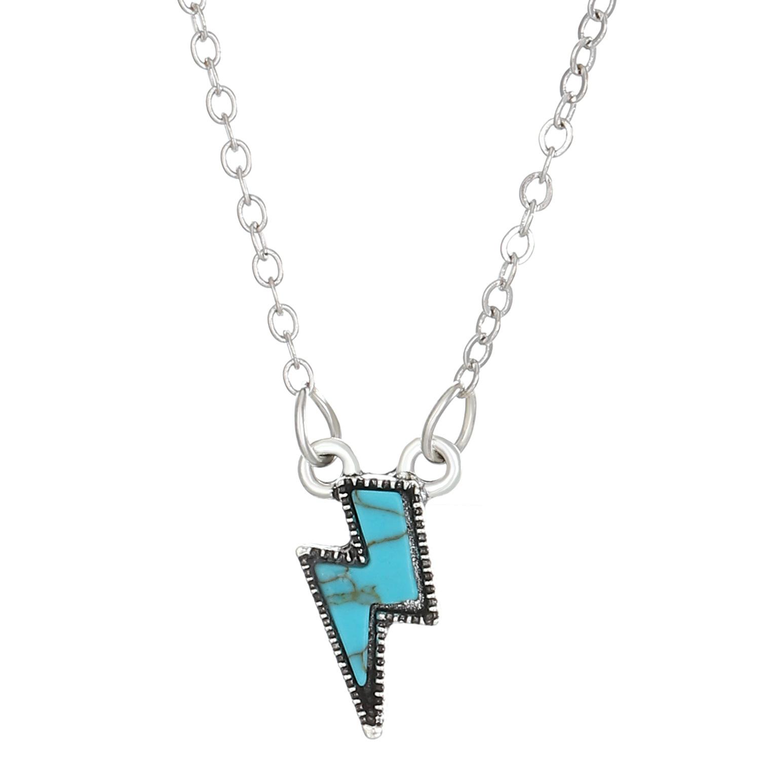 

Non-fading retro lightning-shaped punk style pendant bohemian turquoise simple versatile collarbone chain wholesale